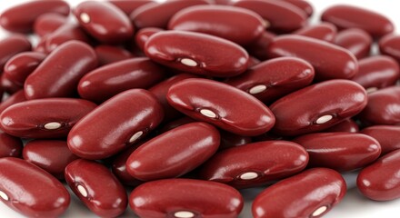 Kidney Beans: A Nutritious and Versatile Legume - Close-up of a pile of kidney beans, showcasing their rich red-brown color and smooth texture. Perfect for culinary and health-related content