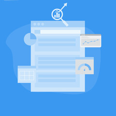 Website analysis software that generates reports, Website growth and SEO analysis, Digital marketing - illustrations with icons. EPS 1