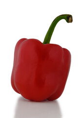 Vibrant red bell pepper showcasing shiny skin in bright light, highlighting its crisp texture and fresh appeal