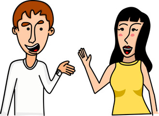 Ilustraci&oacute;n de una chica y un chico hablando
