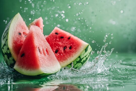 Fresh watermelon slices with water splashes (1)