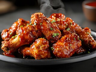 Fototapeta premium Crispy chicken wings in spicy chili sauce