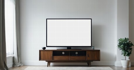 modern living room with screen of tv and modern forniture and light from the windows, stylish internal design for interiors, contemporary touch, flat display for cinema entertaninment