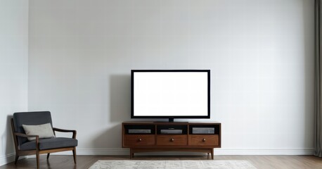 modern living room with screen of tv and modern forniture and light from the windows, stylish internal design for interiors, contemporary touch, flat display for cinema entertaninment