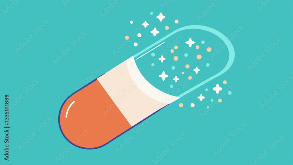Poster open capsule a closeup view of an open capsule spilling glimmering exosomes with sparkling effects t