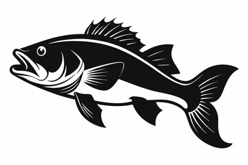 largemouth fish line art silhouette vector illustration