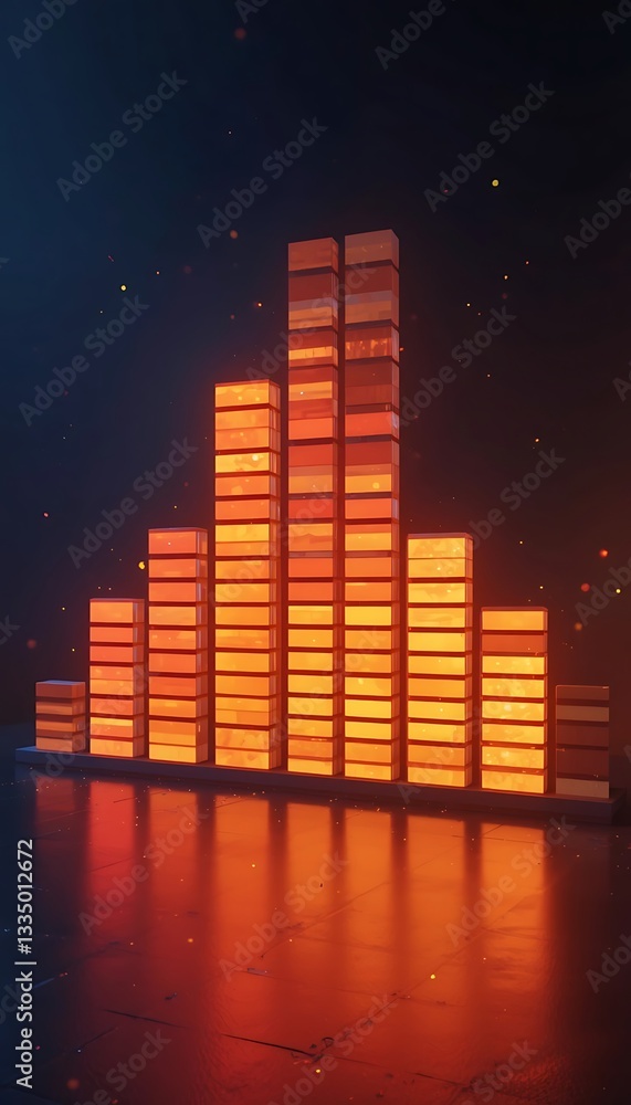 Poster glowing equalizer bars with reflection on dark background for audio visualization