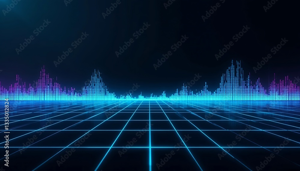 Poster abstract equalizer display with neon grid background for music visuals