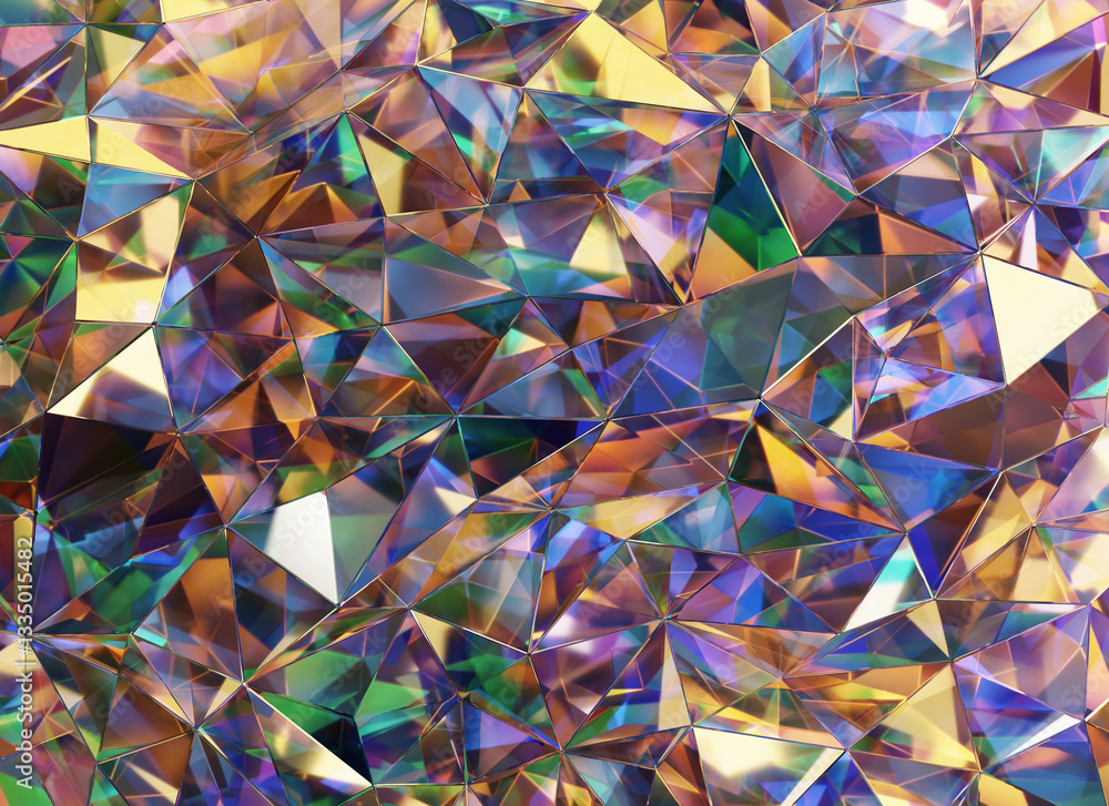 Poster luxury abstract colorful crystal texture reflection close up background 3d rendering