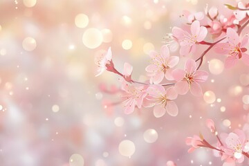 Fototapeta premium Delicate cherry blossoms with soft bokeh lights creating a dreamy romantic atmosphere