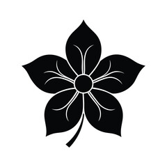 Black and White Floral Flower Icon with Elegant Petals and Stem Design