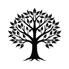 Obraz premium Black and White Tree Icon with Leaves for Nature, Growth, and Environment