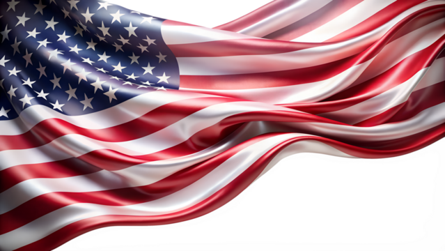 american flag waving in the wind isolated on transparent background, PNG File