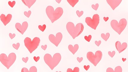 Seamless Watercolor Pink and Red Heart Pattern on White Background