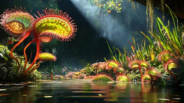 Enchanted Venus Flytrap Grove: A Digital Fantasy Landscape