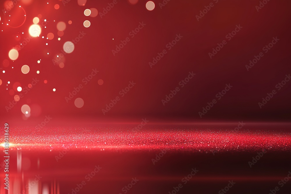 Poster abstract shimmering red surface with bokeh lights for festive backdrop background