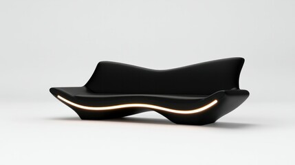 Stylish black futuristic sofa with curved design and led lighting feature.