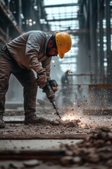Construction Worker Using Jackhammer