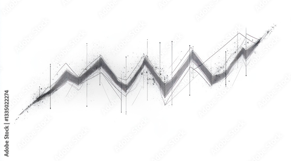 Poster minimalistic stock market graph showcases fluctuations in market trends using simple lines and patte