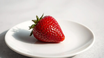 Ripe Strawberry on White Plate