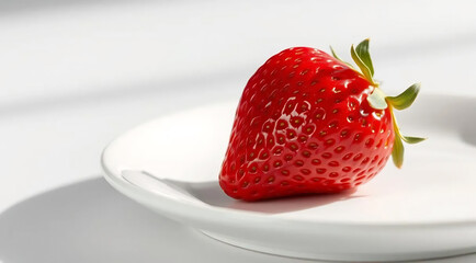 Ripe Strawberry on White Plate