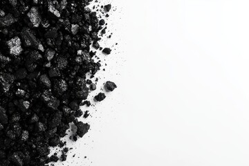 Obraz premium Black coal heap on white background aerial view