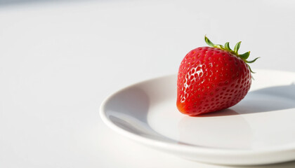 Ripe Strawberry on White Plate