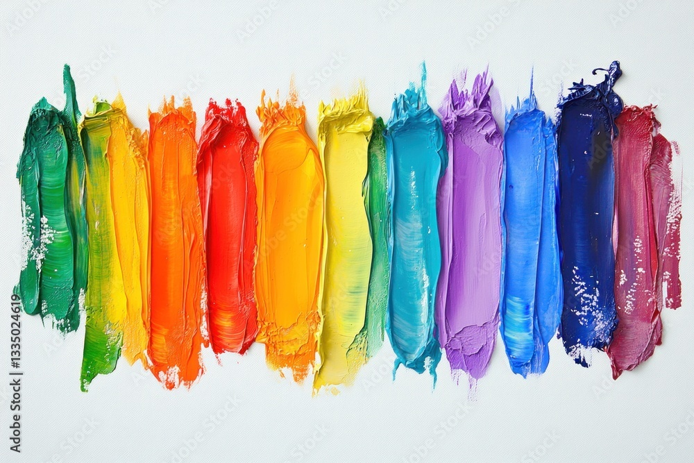 Poster a striking vertical lineup of rainbow-colored paint strokes creates a vivid display of artistic expr