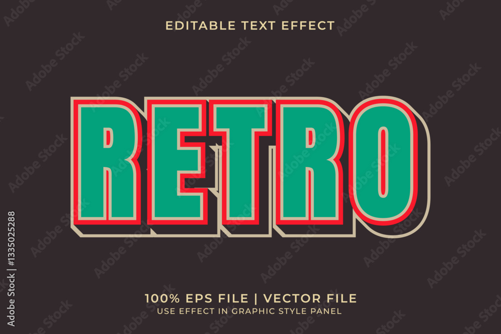 Poster 3d editable vector text effect in retro or vintage style
