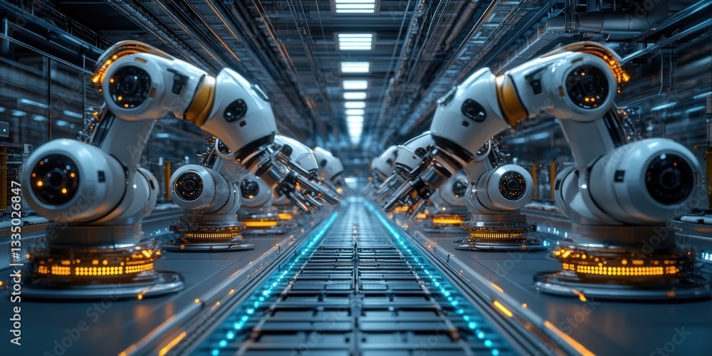 Aufkleber robotic arms actively engage in precise tasks within a streamlined factory production room designed 