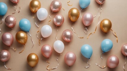Assorted balloons on a neutral background. Perfect for party, celebration, or festive themes.