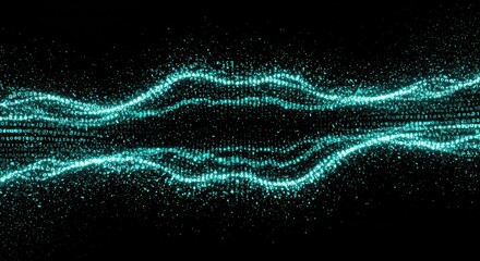 Glowing digital wave of binary code on black background