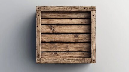 A 3D vector illustration of a wooden crate, ideal for storing farm produce, market goods, or deliveries, presented from a top-down perspective. 