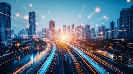 Obraz premium Futuristic Cityscape: A Symphony of Lights and Speed