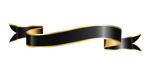 gold black ribbon banner isolated on white or transparent png