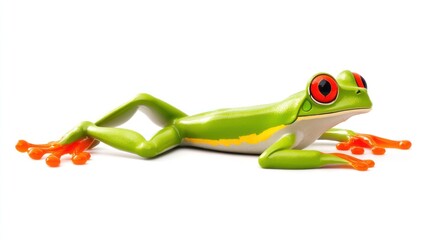 Fototapeta premium Vibrant Red-Eyed Tree Frog on White Background