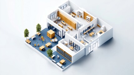 Isometric Illustration of Modern School Building Interior and Exterior Design
