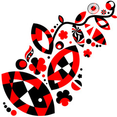 Abstract plant art in red, black colors on a white background. Bright cover or creative background.