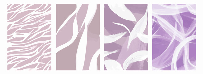 Vector pattern set of abstract white curved strokes on a pastel lavender taupe background
