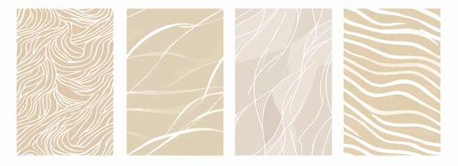 Vector pattern set of delicate white curved lines on a muted sandy beige background
