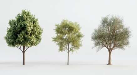 Three Trees Against a White Background
