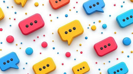 Colorful Speech Bubbles with Dots and Small Circles on White Background for Communication Concepts