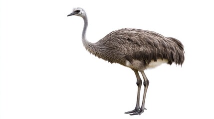 Majestic Darwin's Rhea: A Stunning Portrait Against a Pure White Background