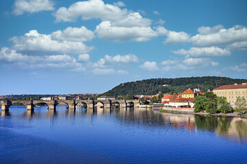 Stone Charles bridge and old town cityscape, Prague, Czech republic