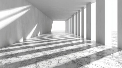 Minimalist Interior with Long Shadows and Marble Floor in Modern Architectural Space