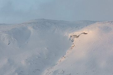 Beautiful sunny day in winter season. Mountains of Abisko National Park, Lapland, Sweden.