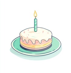 Birthday cake on plate, simple illustration, celebrating