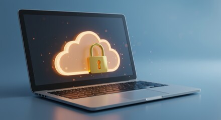 Laptop with cloud security icon: ensuring digital privacy and data protection