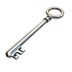Shiny metallic key isolated on white background security access solution,