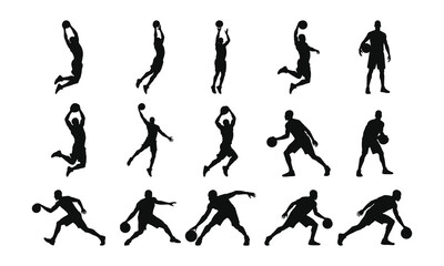 Basketball players silhouette vector, isolated on a white background